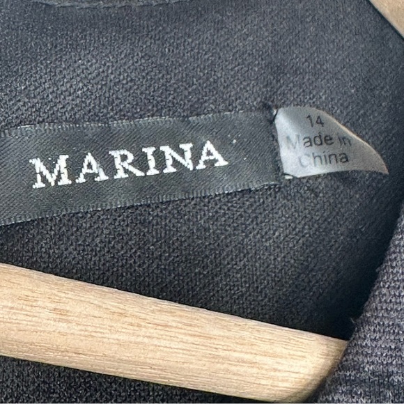 Marina Womans Size 14 Gray Black Floral Printed Dress Sleeveless Rusched Bow - Picture 7 of 9